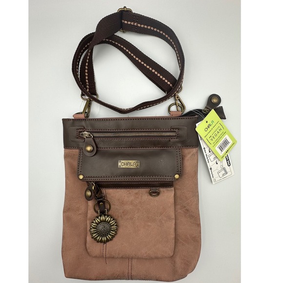 Chala Gemini 3 in 1 Crossbody Bag Dusty Rose Vegan Leather Sunflower Charm - NWT - Picture 1 of 10